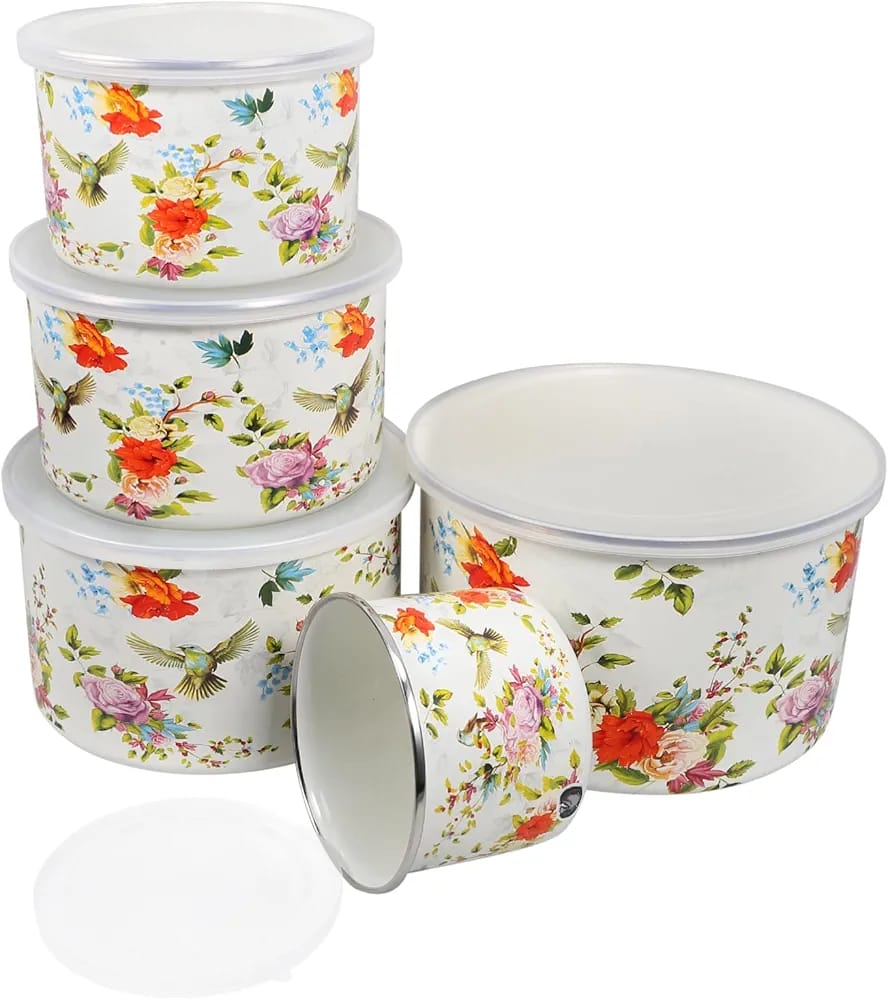 5-Piece Enamel Bowl Set with Lidsv Big blue pint DH 102