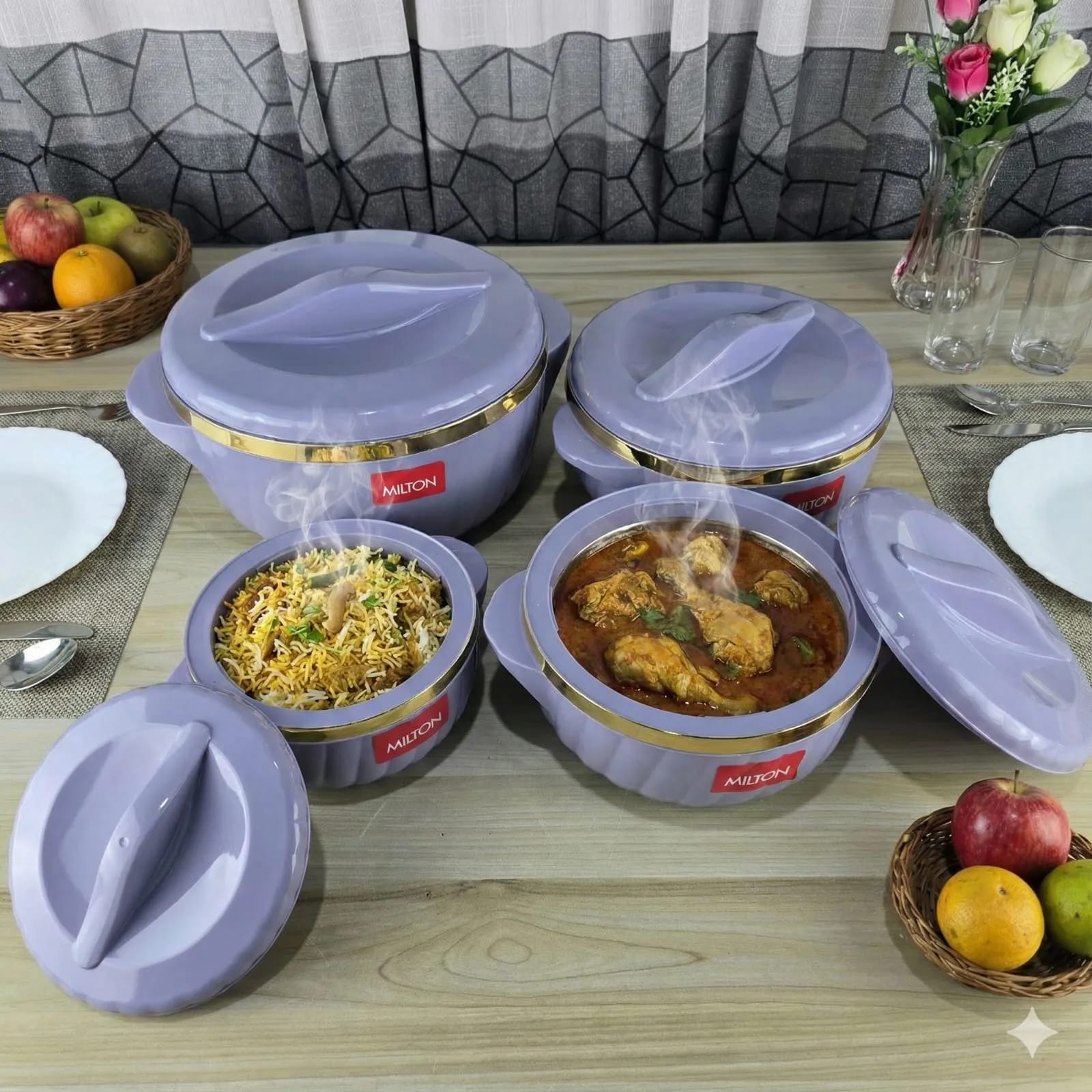 New 4 Pcs Milton Hotpot Set Golden Border (Light Blue)