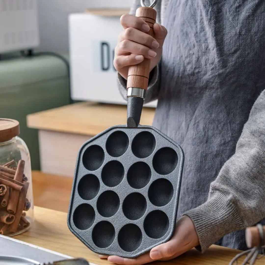 14Holes Cast Iron Takoyaki Maker Cooking Baking Forms Mold Tray,A