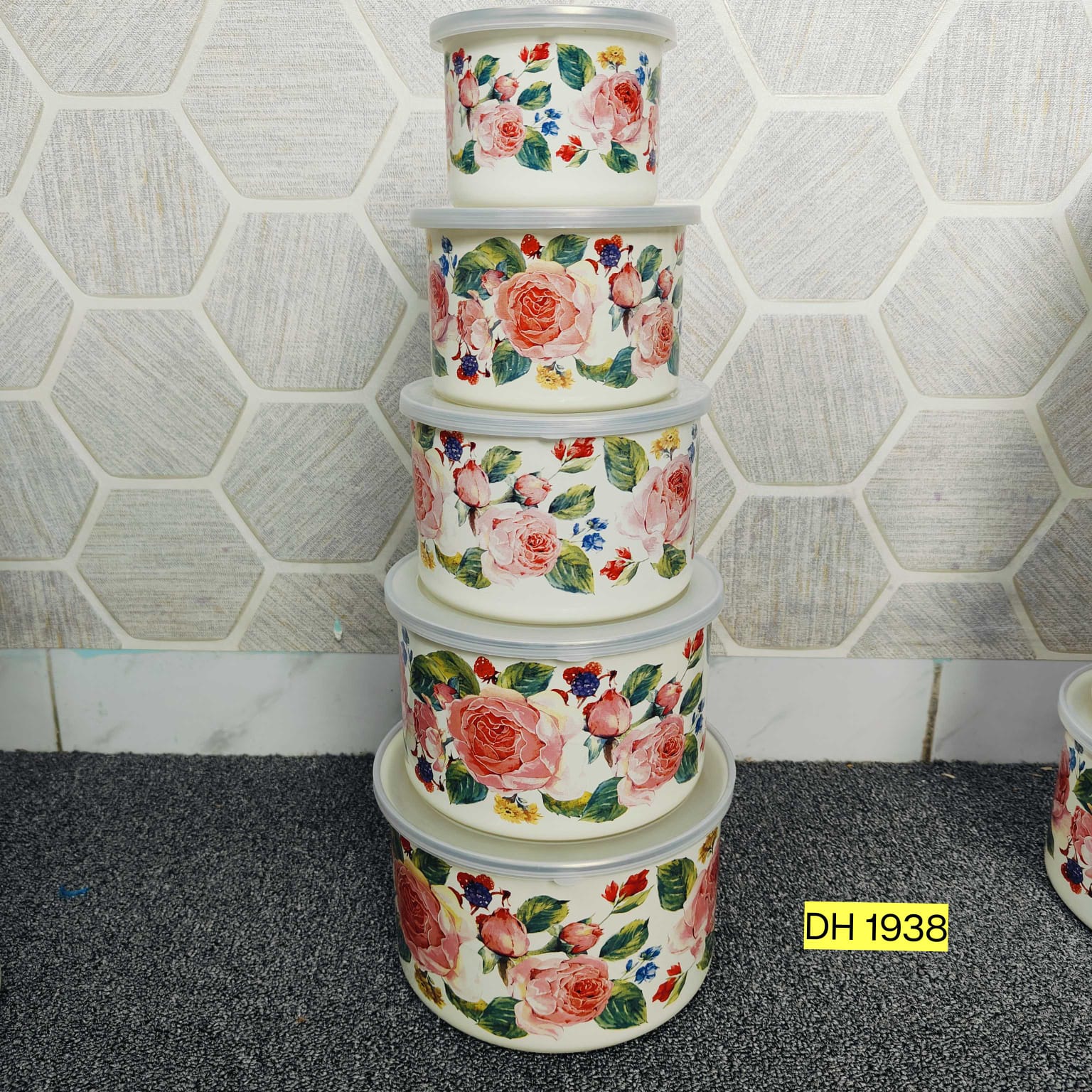 5-Piece Enamel Bowl Set with Lidsv Big blue pint DH 105