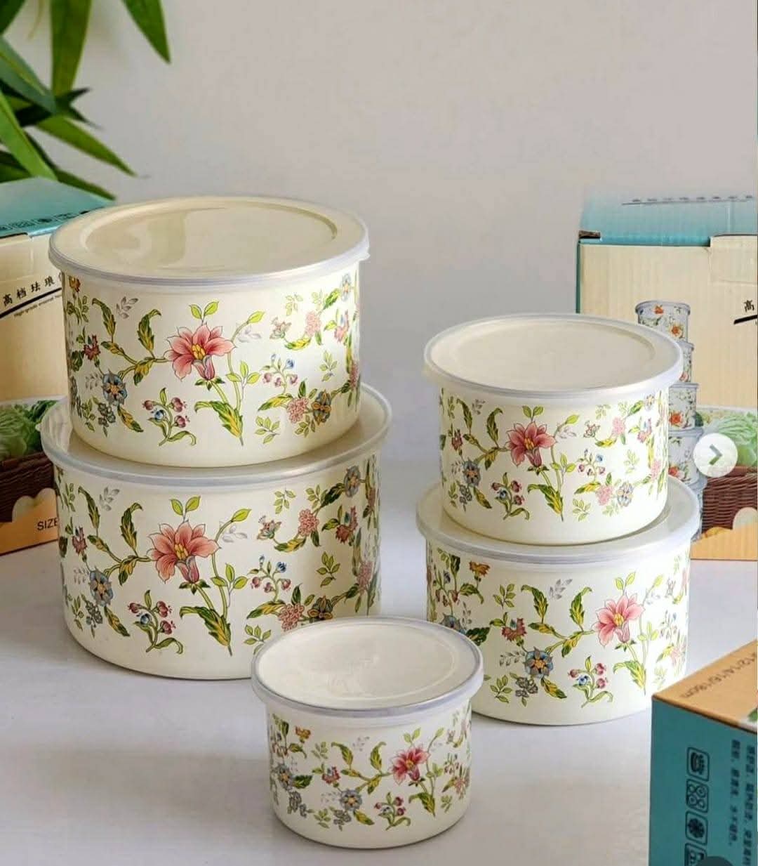 5-Piece Enamel Bowl Set with Lidsv Big blue pint DH 106