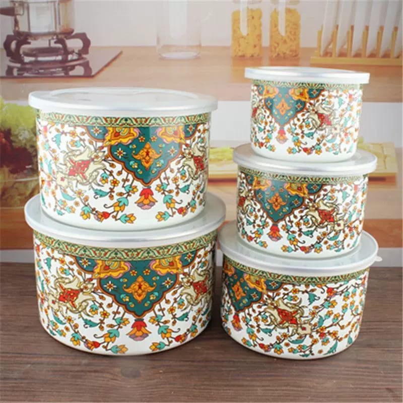 5-Piece Enamel Bowl Set with Lidsv Big blue pint DH 104