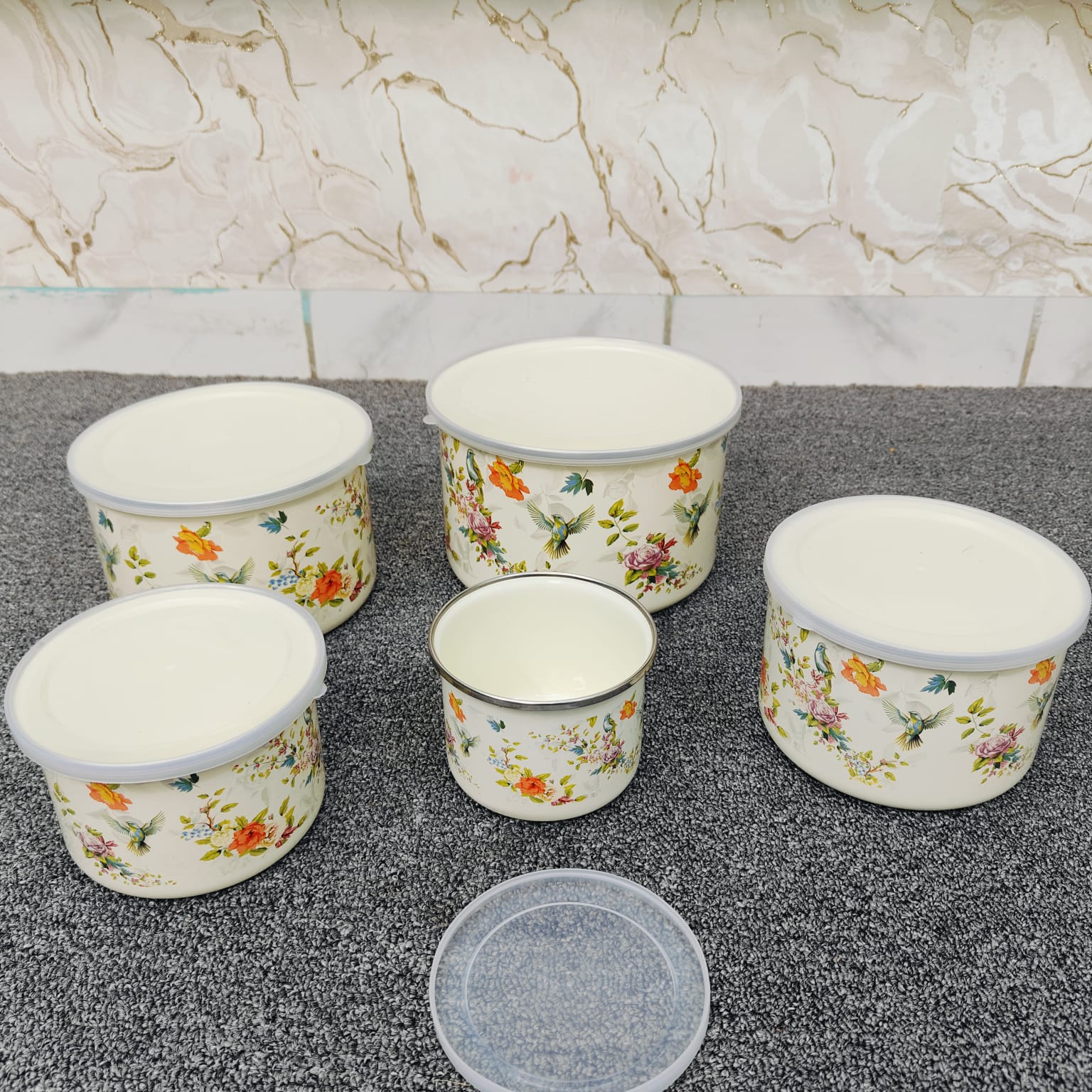 5-Piece Enamel Bowl Set with Lidsv Big blue pint DH 102