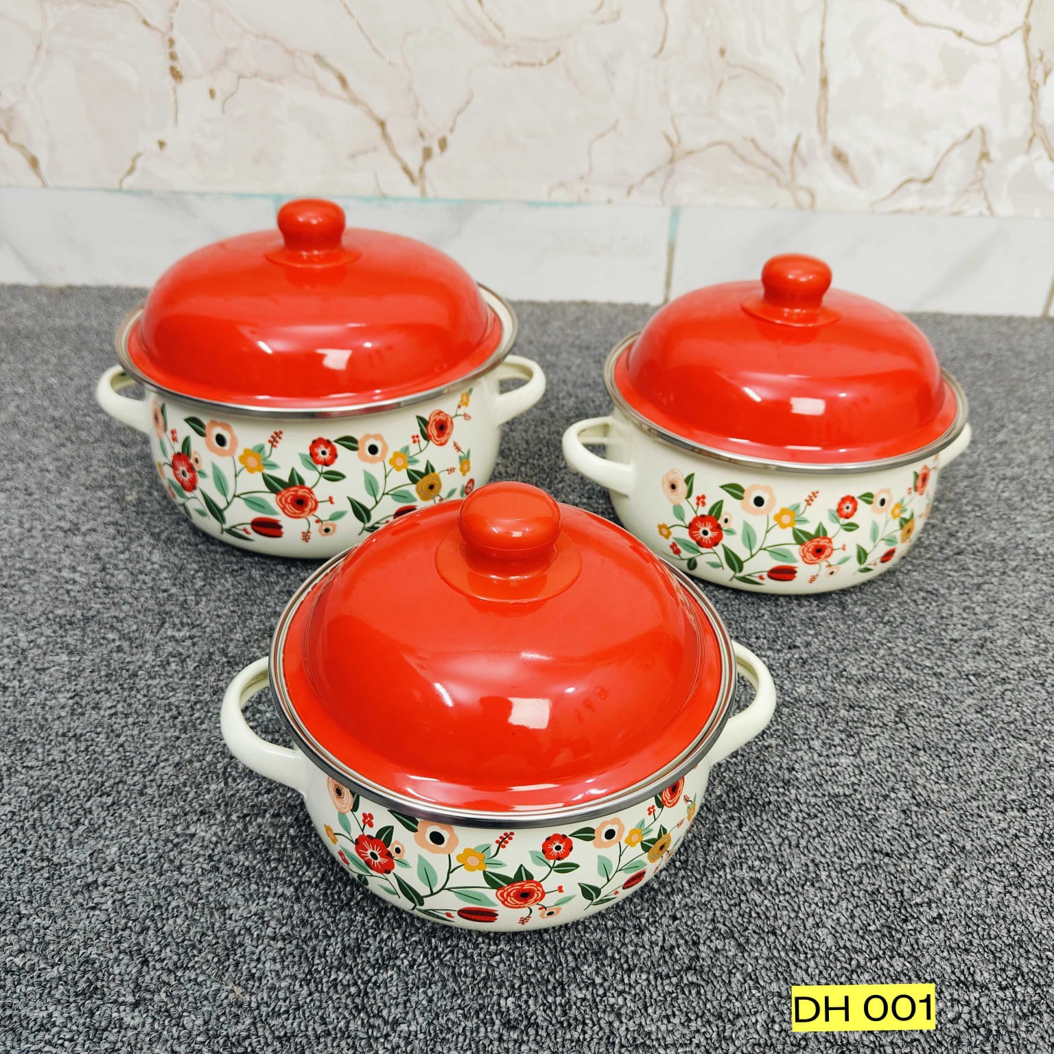 High Quality ceramic couting Enamel Pot 3 piece Cooking Pot dh 001