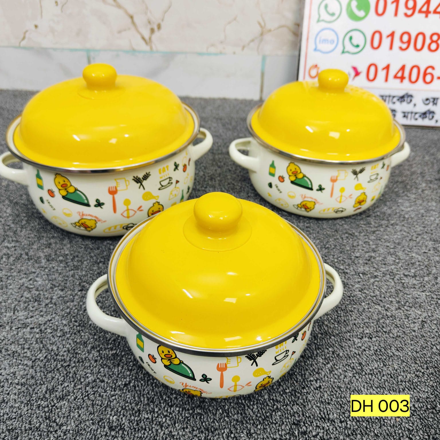 High Quality ceramic couting Enamel Pot 3 piece Cooking Pot dh 003
