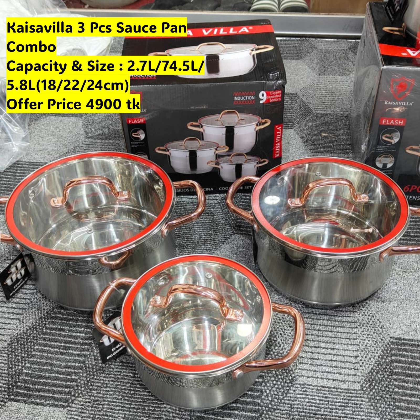 6 Pcs Kaisa Villa Stainless Steel Cookware Set With Lid KV6627