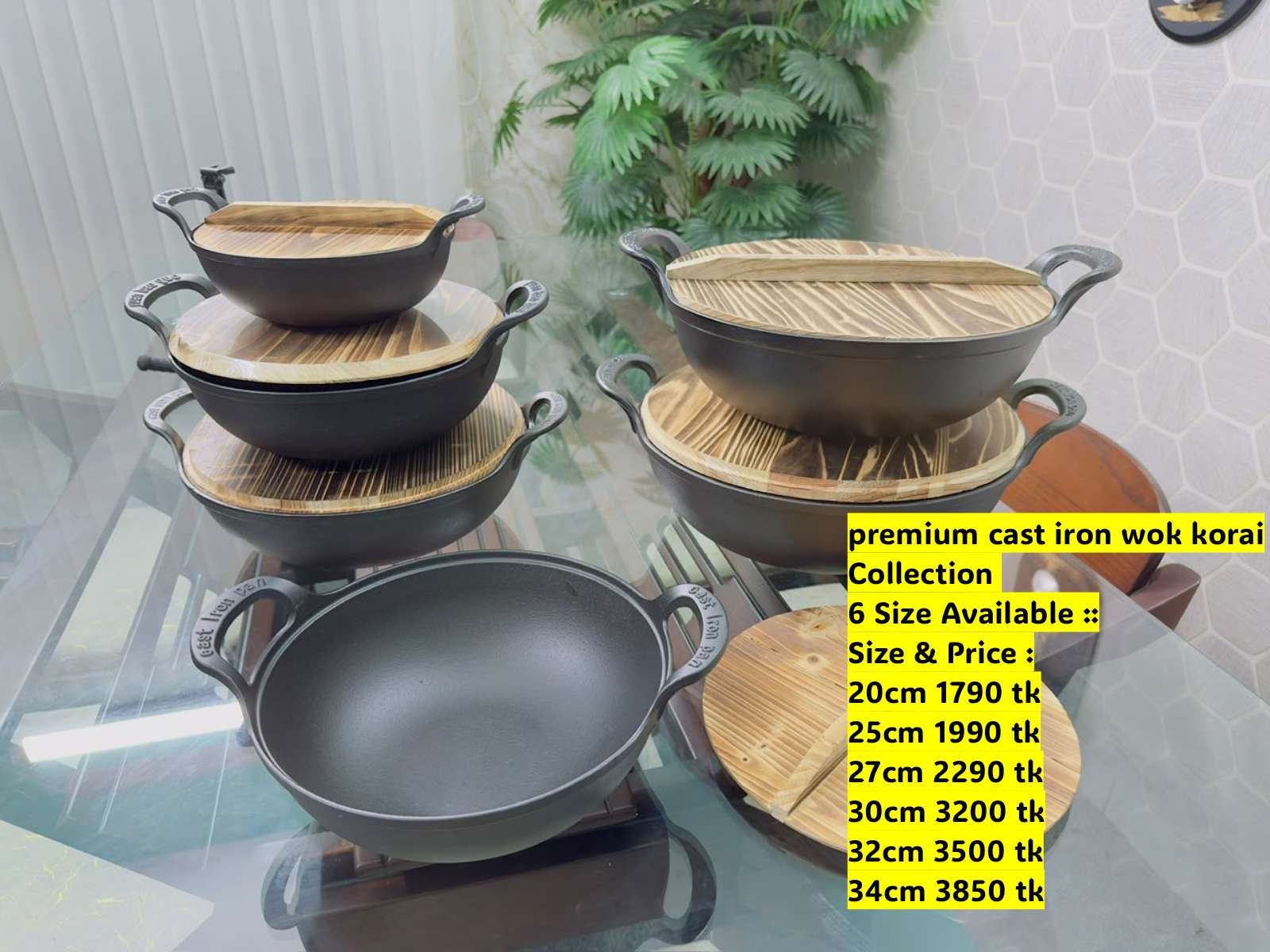 China Imported Cast Iron korai wooden lid Regular Handle