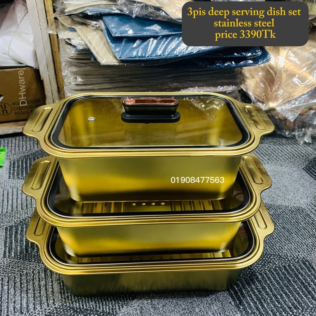 Deep golden 3 pcs Steel serving